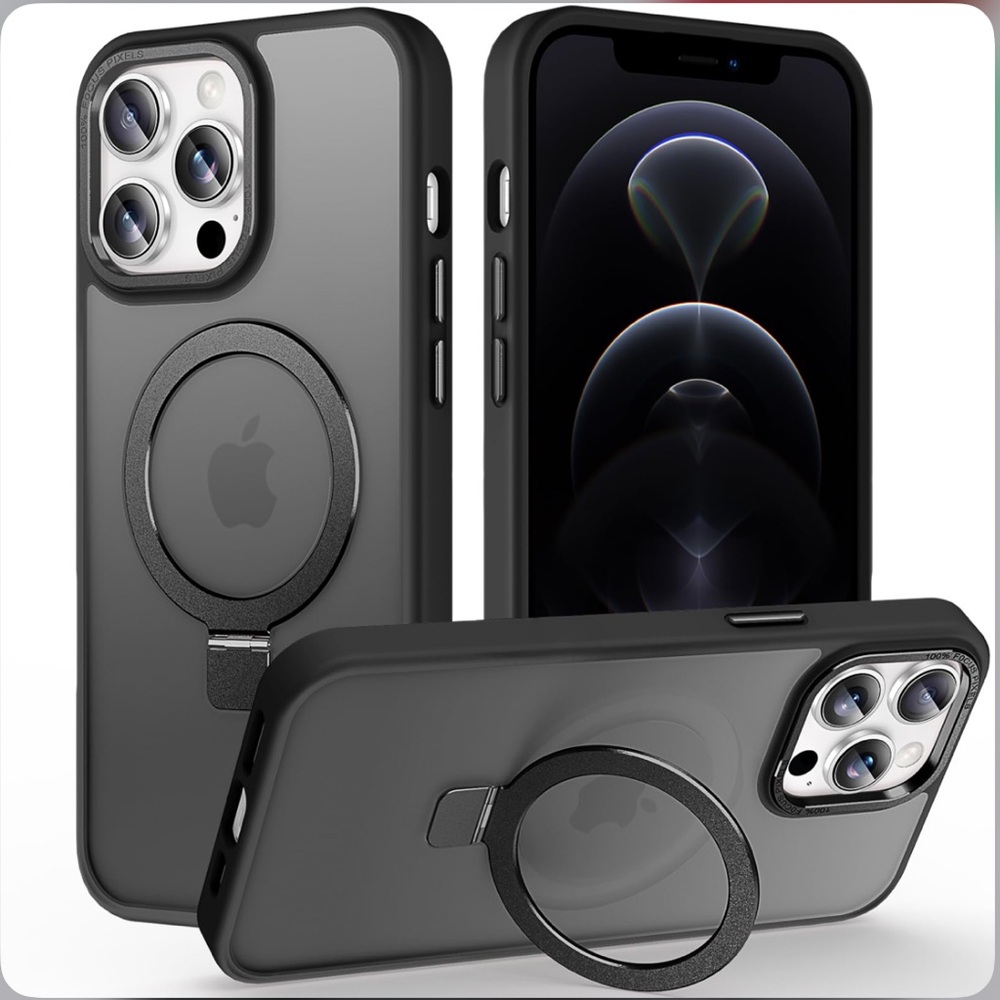 iPhone 12 PRO MAX Case with Stand Ring Holder-Space Black